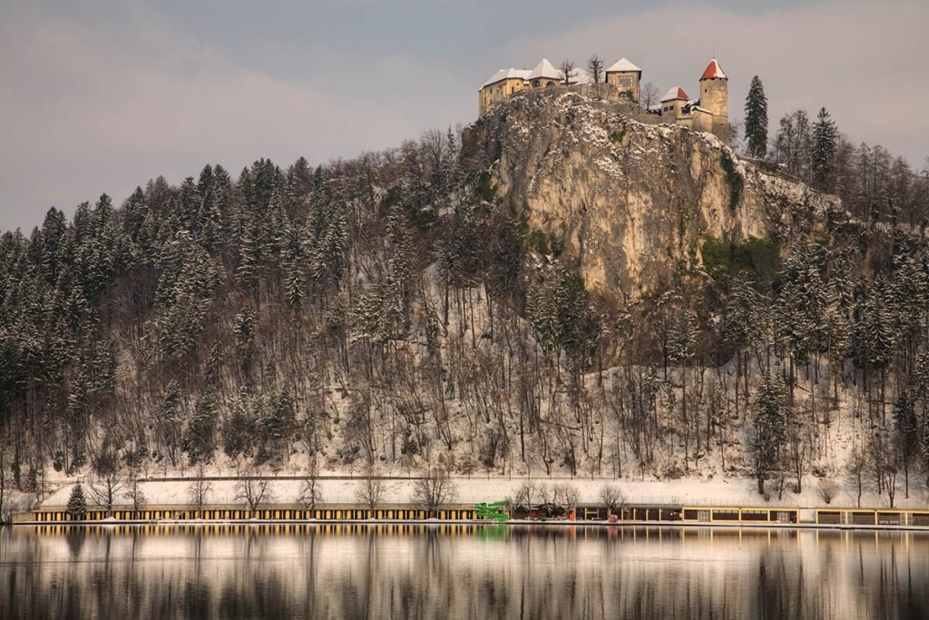 View across Lake Bled , Slovenia .