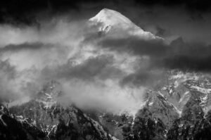 Clouds drifting over the Mt Storzic in the Kamnik Alps, Slovenia. Black and white version.